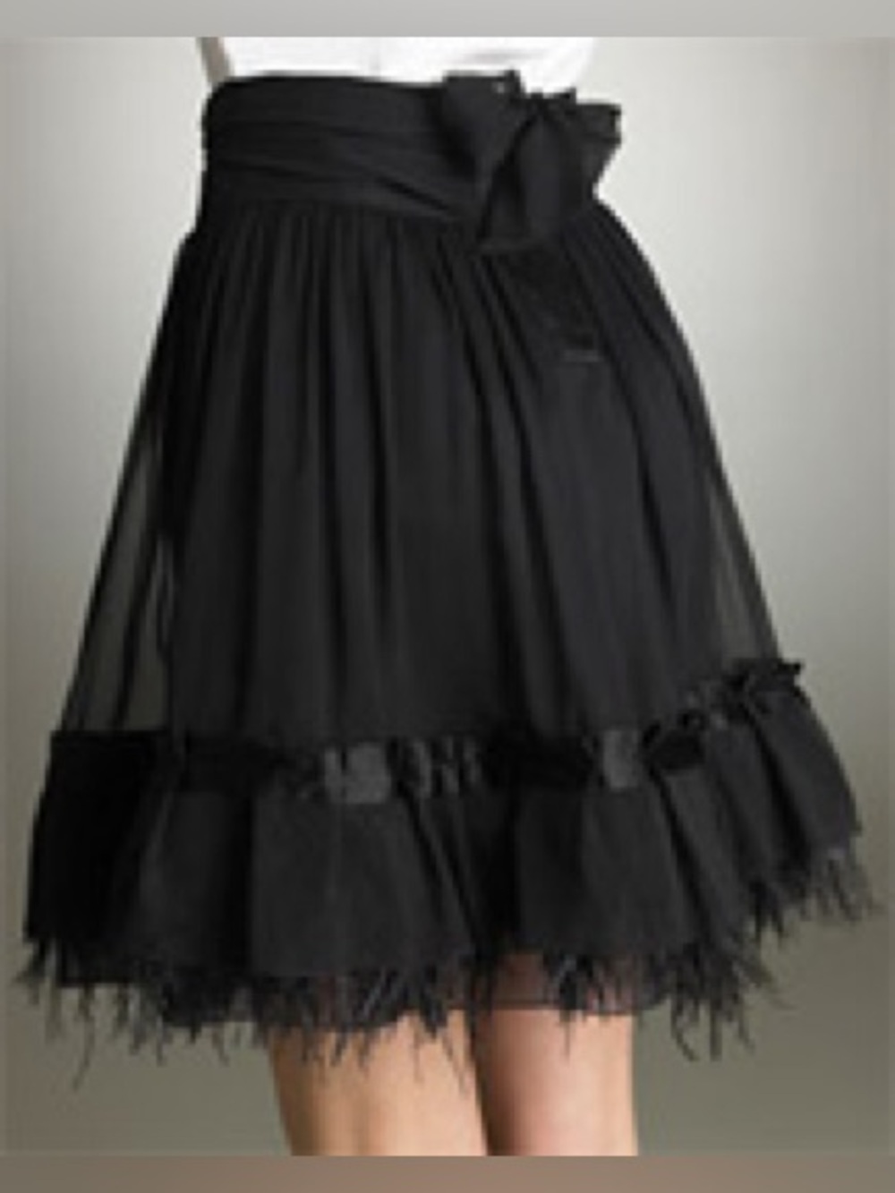 Elie Tahari Silk Feather Hem Skirt Black Tiered Chiffon Sz S